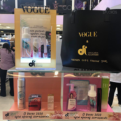 Drogaria Iguatemi - Campanha para Drogaria Iguatemi em parceria com a Revista Vogue. Criação e produção de displays, vitrines e material de apoio e visual merchandising de produtos.
